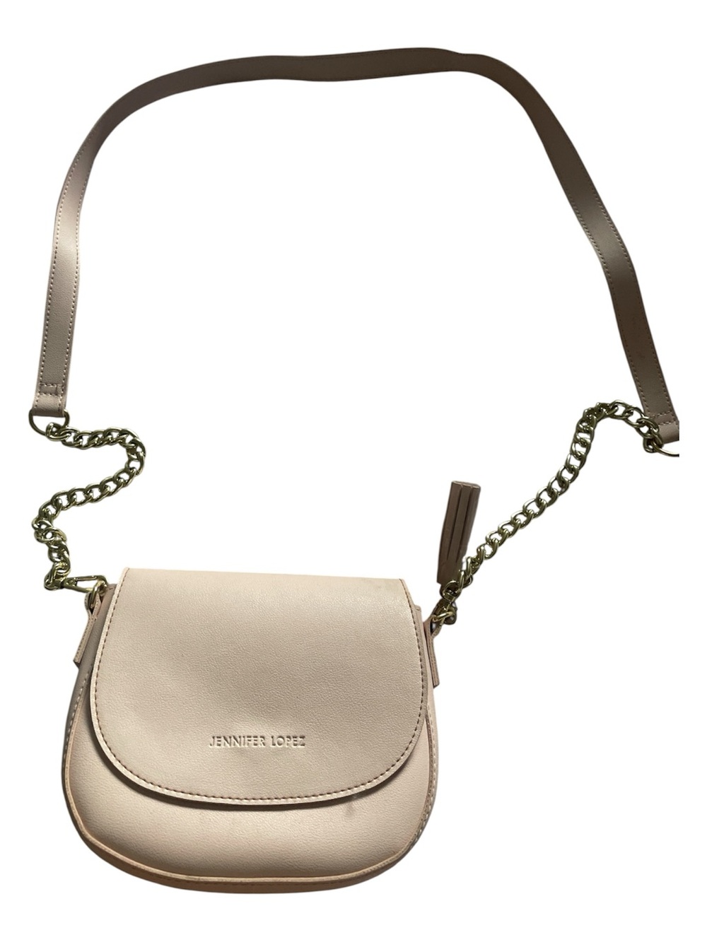 Jennifer Lopez Beige Saddle Crossbody with Gold Chain